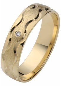 Firetti Trauring "Schmuck Geschenk Gold 375 Hochzeit Ehering "LIEBE" Welle", 21, 0,01 ct SI = kleine Einschlüsse mit Brillant, Gelbgold 375, 5mm,