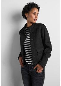 Street One Damen Lederimitatjacke, schwarz, casual, Gr. 46, unifarben, Stoff, 96% Polyester, 4% Elasthan, Jacken, mit Knopfleiste