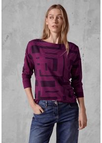 Cecil Damen Langarmshirt, rosa, casual, Gr. XXL, bedruckt, Web, Stoff, 48% Baumwolle, 48% Modal, 4% Elasthan, Shirts, mit U-Boot-Ausschnitt
