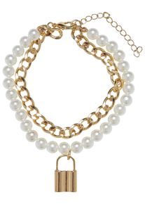 Urban Classics Damen Armband "Urban Classics Unisex Padlock Pearl Layering Bracelet", L/XL, Eisen, gold, Eisen, Armbänder