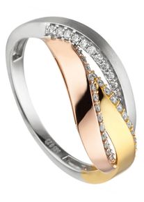 Jobo Damen Fingerring "Tricolor-Ring mit 36 Diamanten", 52, P1 = bei 10-facher Vergrößerung erkennbare Einschlüsse, Roségold 585-Weißgold