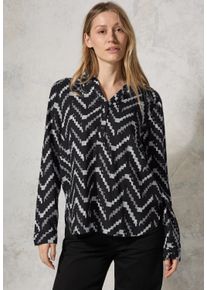 Cecil Damen Langarmbluse, schwarz, casual, Gr. L, bedruckt, Stoff, 100% Viskose, Blusen, mit geschlitztem Rundhalsausschnitt