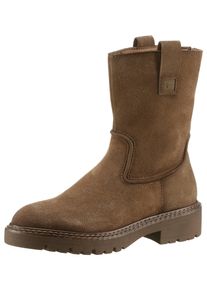 Tamaris Damen Stiefelette, Gr. 36, braun, Veloursleder, Textil, Lederimitat, unifarben, Veloursleder, modisch, Schuhe, Blockabsatz, Westernboots mit