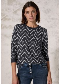 Cecil Damen Langarmshirt, schwarz, casual, Gr. XL, gemustert, Web, Stoff, 48% Baumwolle, 48% Modal, 4% Elasthan, Shirts, mit grafischem Muster