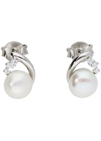 Smart Jewel Damen Paar Ohrstecker "mit Zirkonia und Süßwasser-Perle, Silber 925", Silber 925 (Sterlingsilber), silber, Silber 925 (Sterlingsilber),