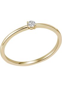 Firetti Damen Fingerring "Schmuck Geschenk Gold 585 Goldring Vorsteckring", 58, 0,05 ct SI = kleine Einschlüsse, Gelbgold 585-Diamanten, 1,3mm, gold,