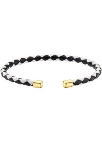 Damen Armspange "Schmuck Geschenk Armspange Leder schwarz/weiß Edelstahl", Edelstahl-Lederfaserstoff, gelb, ANISTON JEWELRY & WATCHES, Edelstahl,