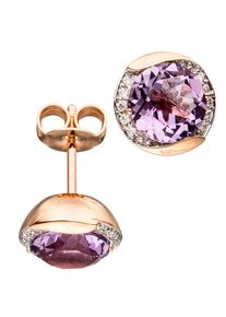 Jobo Damen Paar Ohrstecker "Ohrringe mit Amethyst und 20 Diamanten", SI = kleine Einschlüsse, Roségold 585-Diamanten, rosa, Rosu00e9gold 585,