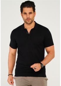 behype Herren Poloshirt "KP-100 Knit Polo", schwarz, Gr. S, unifarben, 70% Viskose, 30% Nylon, Shirts, im klassischen Design