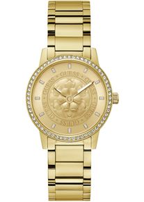 Guess Damen Quarzuhr "PETAL", gold, Armbanduhren, Armbanduhr, Damenuhr, Kristallsteine, Mineralglas, Edelstahlarmband