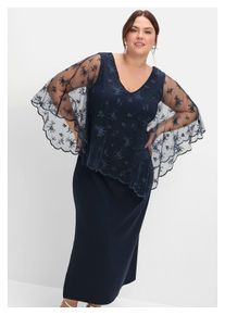 sheego Damen Abendkleid "Große Größen", blau, elegant, Gr. 48, unifarben, Obermaterial: 95% Polyester, 5% Elasthan;Spitze: 100% Baumwolle, Kleider,