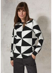 Cecil Damen Langarmshirt, schwarz, casual, Gr. XXL, gemustert, Stoff, 75% Viskose, 20% Polyester, 5% Elasthan, Shirts, mit Materialmix