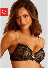 Lascana Damen Push-up-BH, Gr. 70, beige, Spitze, Obermaterial: 60% Polyamid, 35% Polyester, 5% Elasthan, sexy, BHs, mit femininen Perlendetails, sexy