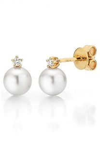 Firetti Damen Perlenohrringe "Schmuck Geschenk Gold 585 Ohrschmuck Perle", 0,1 ct SI = kleine Einschlüsse, Gelbgold 585-Perlen-Diamanten, gold,