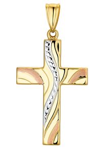 Amor Damen Kreuz-Anhänger "9038596", Gelbgold 585, 1,5 g, rosa, Gelbgold 585, Schmuckanhänger