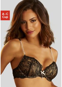 Lascana Damen Push-up-BH, Gr. 75, beige, Spitze, Obermaterial: 60% Polyamid, 35% Polyester, 5% Elasthan, sexy, BHs, mit femininen Perlendetails, sexy