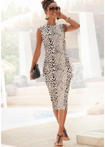 Buffalo Damen Midikleid, schwarz, modisch, Gr. 36, bedruckt, Stoff, Obermaterial: 95% Polyester, 5% Elasthan, Kleider, mit Animalprint, Druckkleid,