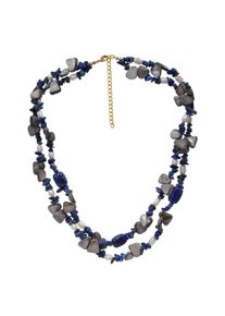 Steuer Damen Collierkettchen "Collier 2-reihig Sodalith,Perlen und Muschel", 59cm, Metall, blau, Metall, Halsketten
