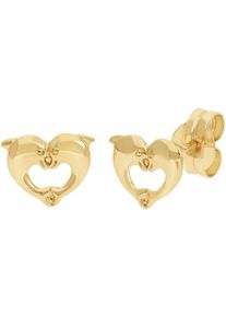 Firetti Damen Paar Ohrstecker "Schmuck Geschenk Gold 375 Ohrschmuck Ohrringe Delphin Herz", Gelbgold 375, gold, Gelbgold 375, Ohrringe