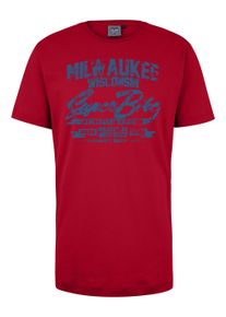Herren T-Shirt "MILWAUKEE_ATLANTIC BLUE", rot, casual, Gr. XXL, Ahorn Sportswear, bedruckt, 100% Baumwolle, Shirts, mit lässigem Frontprint