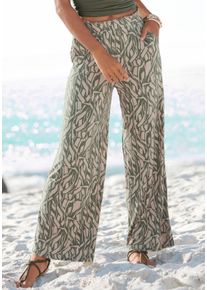 Buffalo Damen Jerseyhose, bunt, modisch, Gr. 36, bedruckt, Jersey, Obermaterial: 100% Viskose, Hosen, mit Alloverdruck in Paperbag-Optik, Wide-Leg