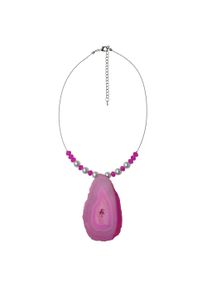 Steuer Damen Kette mit Anhänger "Drahtcollier silberfarben Perlen weiß und Achatscheibe pink", 58cm, Metall, L: 58cm, pink, Metall, Halsketten