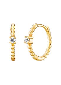 JULIE JULSEN Damen Paar Creolen "925/- Sterling Silber vergoldet 2 Zirkonia 12mm", ONE-SIZE, Silber 925 (Sterlingsilber), gold, Silber 925