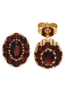 Jobo Damen Paar Ohrstecker, Gelbgold 375, gelb, Gelbgold 375, Ohrringe, oval 375 Gold mit Granat