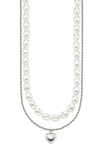 Damen Kette mit Anhänger "Schmuck Geschenk Silber 925 Halskette mit Perlen und Herzanhänger", Silber 925 (Sterlingsilber)-Perlen, L: 50cm-39cm B: