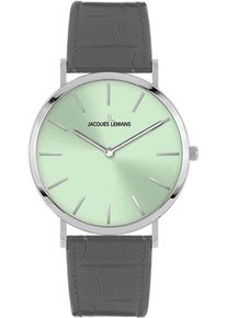 Jacques Lemans Damen Quarzuhr "Nizza", grau, Armbanduhren, Armbanduhr, Damenuhr, Lederarmband, Glas mit Saphirbeschichtung
