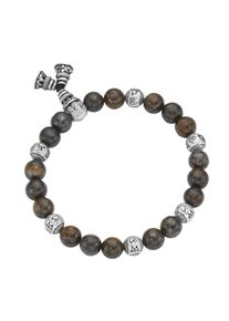 Damen Armband "Bronzit-Kugeln und tibetische Glücks-Symbole, Silber 925", Onesize, Silber 925 (Sterlingsilber), braun, Giorgio Martello MILANO,