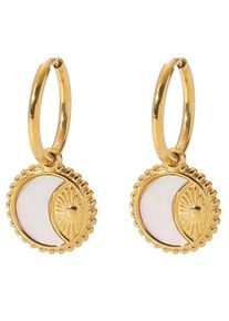 Firetti Damen Paar Creolen "Schmuck Geschenk Halbmond", Edelstahl, gold, Edelstahl, Ohrringe, Made in Germany - mit Perlmutt - Einhänger abnehmbar