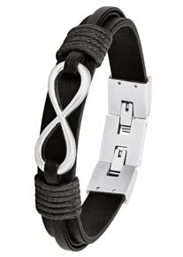 s.Oliver Herren Lederarmband "Hauptkollektion - Infinity/Unendlichkeitsschleife, 2026136", Edelstahl-Leder, schwarz, Edelstahl, Leder, Armbänder