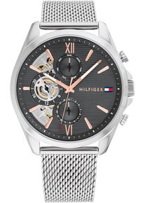Tommy Hilfiger Herren Multifunktionsuhr "BAKER", silber, Armbanduhren, Quarzuhr, Armbanduhr, Herrenuhr, Lederarmband, analog, Tag, Wochentag