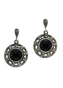 ZEEme Damen Paar Ohrhänger "Silber 925 oxydiert mit schwarzem Achat 8mm", ONE-SIZE, Silber 925 (Sterlingsilber), schwarz, Silber 925