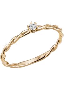 Firetti Damen Fingerring "Schmuck Geschenk Gold 585 Goldring Vorsteckring", 60, 0,05 ct SI = kleine Einschlüsse, Gelbgold 585-Diamanten, 1,6mm, gold,