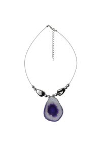 Steuer Damen Kette mit Anhänger "Drahtcollier silberfarben Silberelemente und Achatscheibe lila", 57cm, Metall, lila, Metall, Halsketten