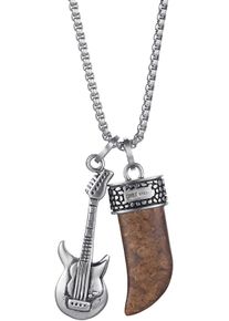 Kingka Damen Kette mit Anhänger "Schmuck Geschenk Edelstahl Halskette Zahn Gitarre, OSN-704SBN-BX", Edelstahl, L: 65cm, braun, Edelstahl, Halsketten,