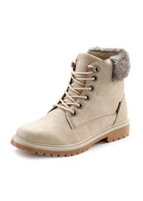 Lascana Damen Stiefelette, Gr. 40, beige, Obermaterial: 92% Lederimitat, 8% Textilmaterial. Futter: 100% Polyester. Decksohle: 100% Polyester.