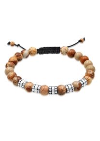 Kuzzoi Herren Armband "Herren Achat Perlen Bead Jasper Look 925 Silber", 19cm, ohne Stein, Silber 925 (Sterlingsilber), braun, Silber 925