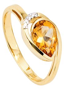 Jobo Damen Diamantring, 50, SI = kleine Einschlüsse, Gelbgold 585-Diamanten, gelb, Gelbgold 585, Diamanten, Fingerringe, 585 Gold mit Citrin und 4