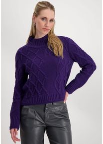 monari Damen Strickpullover, lila, modisch, Gr. 44, unifarben, Zopfmuster, clean, Strick, Obermaterial: 60% Baumwolle, 40% Polyacryl, Pullover, mit