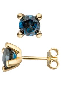 Jobo Damen Paar Ohrstecker, Gelbgold 585, gelb, Gelbgold 585, Ohrringe, 585 Gold mit Blautopas