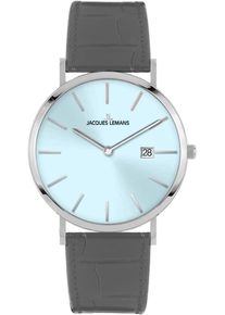 Jacques Lemans Damen Quarzuhr "Nizza", grau, Armbanduhren, Armbanduhr, Damenuhr, Herrenuhr, Datum, Lederarmband