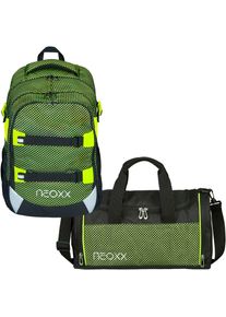 neoxx Kinder Schulrucksack "All about Neon Rucksack & Sporttasche", grün, Polyester, Rucksäcke, aus recycelten PET-Flaschen