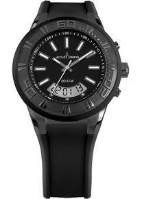 Jacques Lemans Damen Chronograph "Miami", schwarz, Armbanduhren, Quarzuhr,Armbanduhr,Damen,Herren,Silikonarmband,bis 20 bar wasserd.