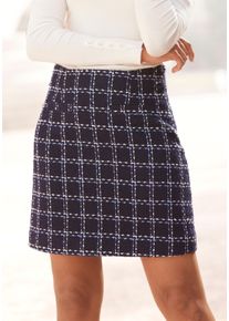 Lascana Damen Minirock, blau, modisch, Gr. 36, kariert, Bouclu00e9, Obermaterial: 100% Polyester. Futter: 100% Polyester, Röcke, im Bouclé-Look, Karo