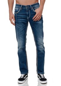 Rusty Neal Herren Straight-Jeans "NEW YORK 49", blau, casual, Gr. 38, unifarben, 98% Baumwolle, 2% Elasthan, Jeans, mit trendigen Ziernähten