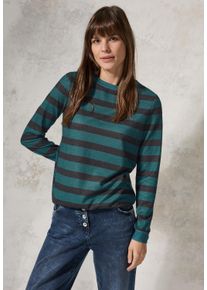 Cecil Damen Langarmshirt, grün, casual, Gr. XL, gestreift, Stoff, 71% Viskose, 26% Polyester, 3% Elasthan, Shirts, mit U-Boot-Ausschnitt