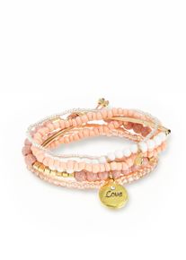 Lascana Damen Armketten Set, rosa, casual, bunt, glänzend, Glas, Stein, Armbänder, elastisches Armband mit Anhänger, Armband Set